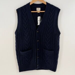 NWT J.Crew Rugged Merino Wool-blend Cable-Knit Cardigan Vest Navy Size Small